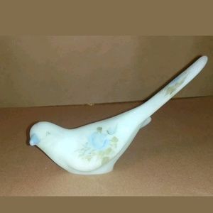 *Happiness Bird Figurine 
Blue Roses on Blue Satin